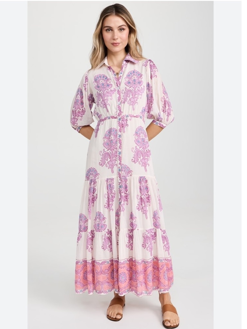 Bell by Alicia Bell Blair Maxi Dress Silk Blend Ivory Purple Size M
